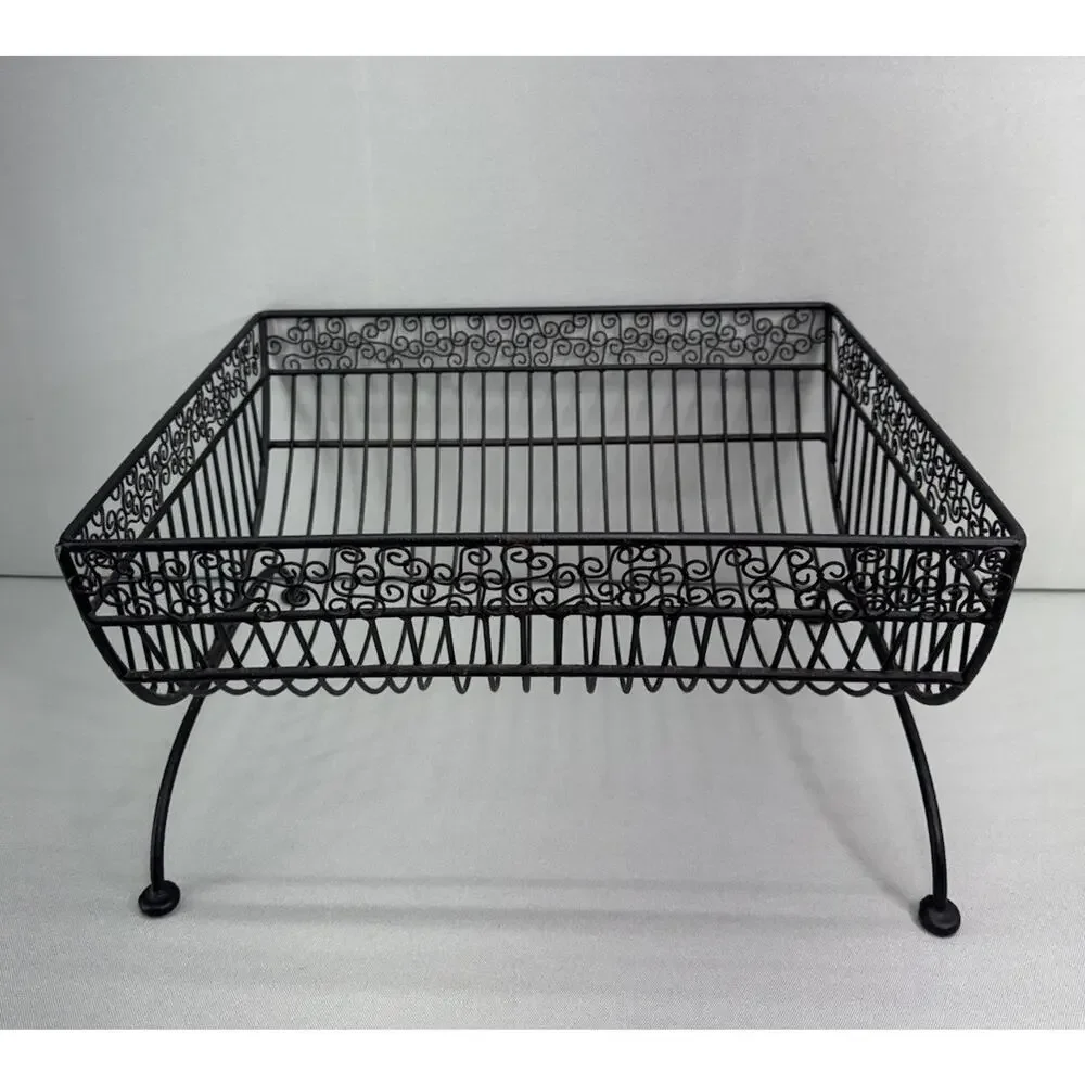 VTG Black Wrought Iron Dish Drying Rack French Country Farmhouse Counter Basket